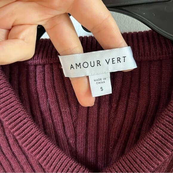 AMOUR VERT Mila Wool Ribbed Sweater Dress in Plum S - Picture 4 of 12